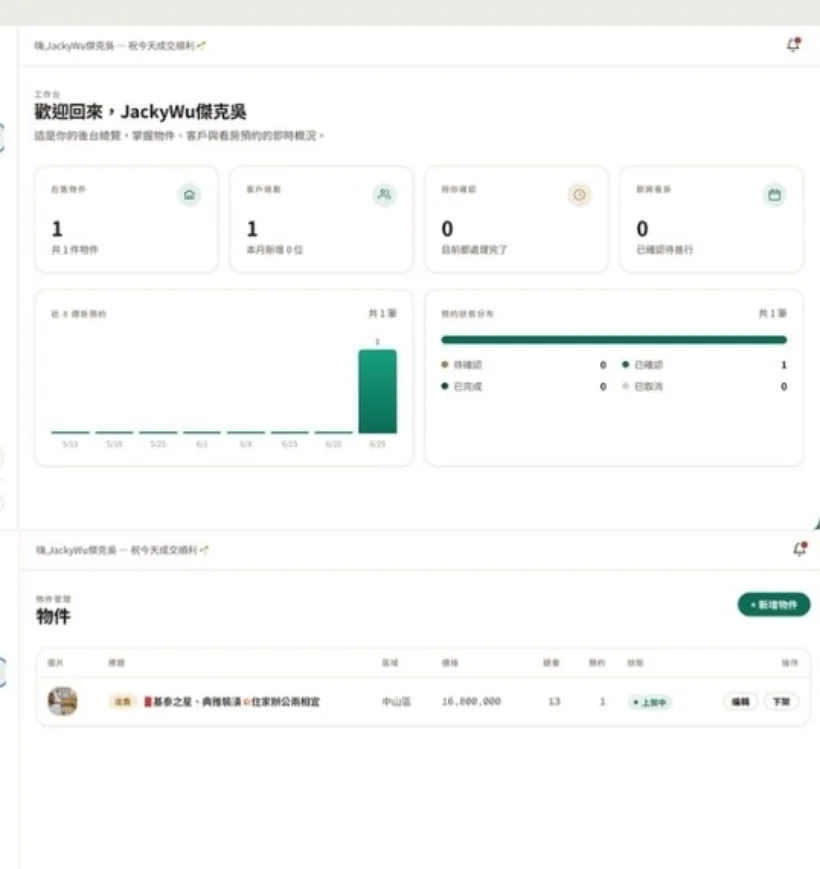 房仲 AI 助手——物件與名單管理畫面